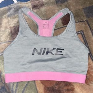 nike bra, size medium, color is gray pink and white